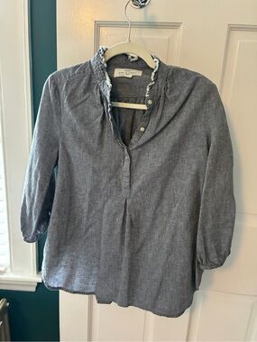 Women’s Trovata Blue Ruffled Neck Pullover Top Medium